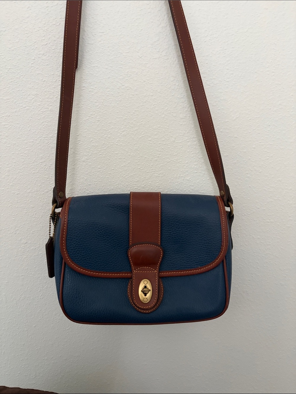 COACH Navy Leather Crossbody Bag with Brown Trim